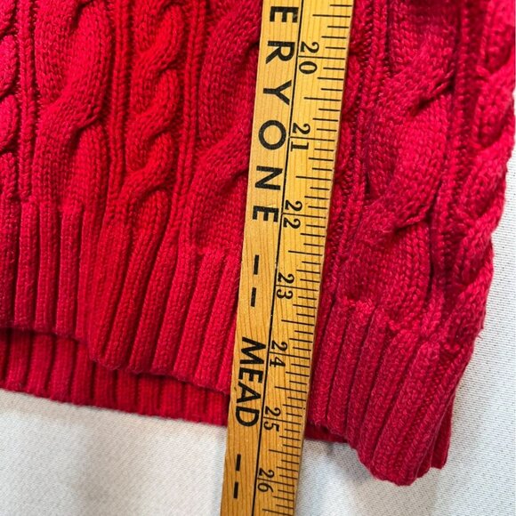 Lands' End Women Cable Knit Sweater Size XL Red Fisherman Boat Neck Casual - Picture 4 of 12